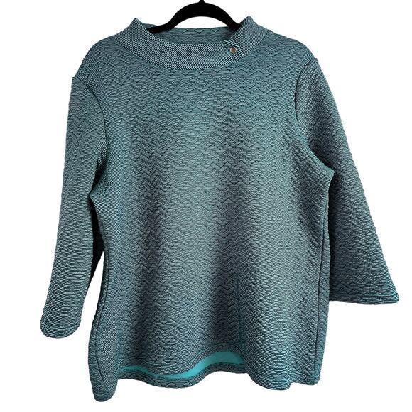 Weekends by Chico's Teal Chevron 3/4 Sleeve Size 12 (2) Comfort Stretch Travel - Picture 1 of 11
